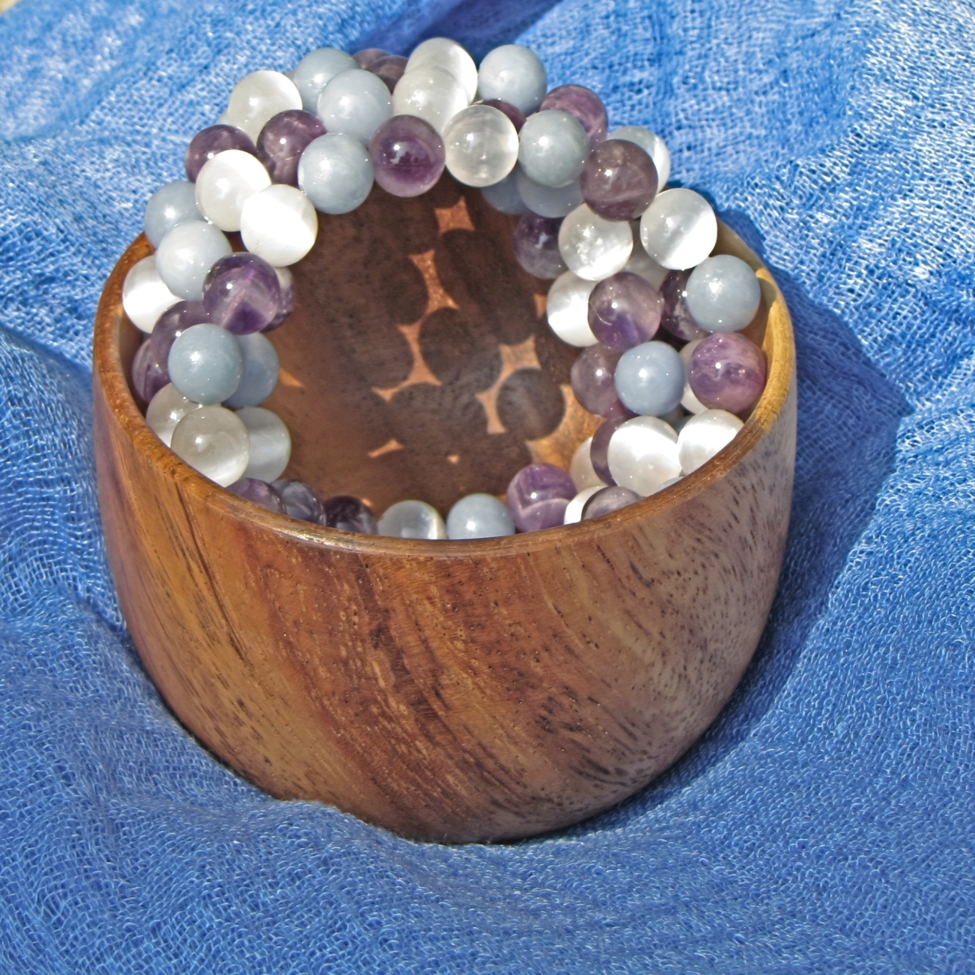 Handmade Angelite & Amethyst Beaded Bracelet, Elegant Gift
